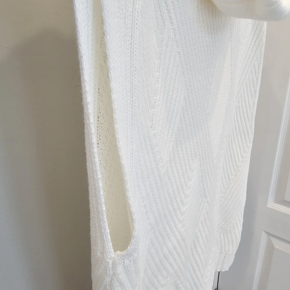 Marble Cream Cable Knit Sweater Vest With Cowl Neck MED
